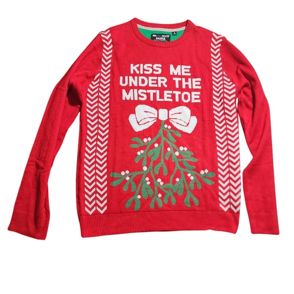 Brooklyn Santa Christmas Sweater Kiss me Under the Mistle toe Size Small